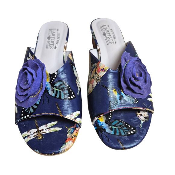 L'Artiste Isittora Blue Pink Floral Stack Heel Sandals Shoes 42 US  10 1/2 - 11 - Picture 2 of 5